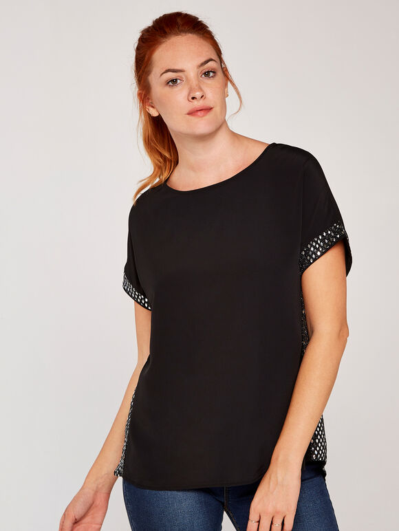 Diamond Sequin Top, Black, large