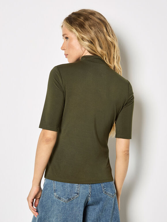 Jersey Mock Neck Top, Green, large
