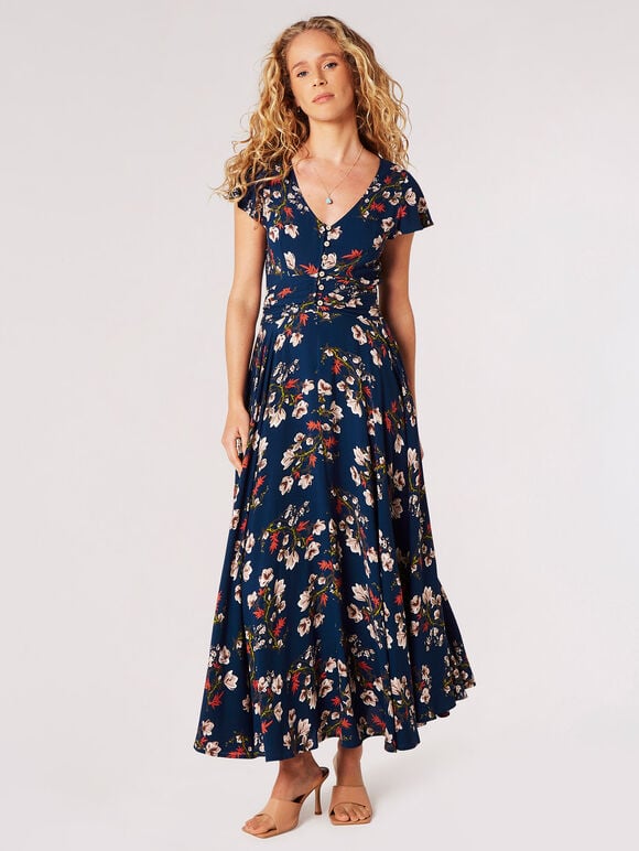 Blossom Bunches Midi Dress, Blue, large
