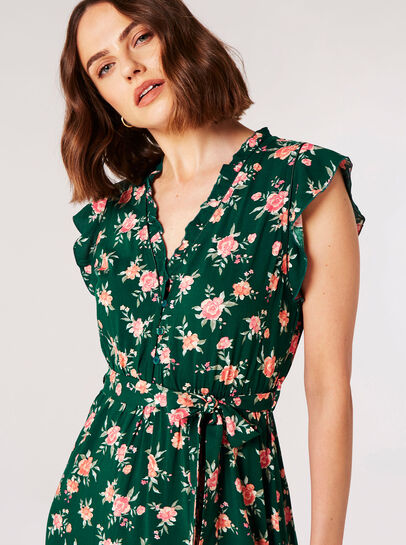 Ditsy Painterly Rose Midi Dress