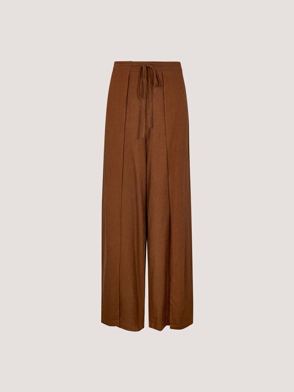 Linen Blend Wrap Wide-Leg Trousers, Rust, large