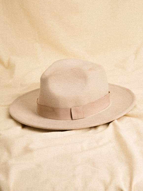 Wool Fedora Hat, White, large