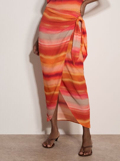 Watercolour Stripe Wrap Midi Skirt