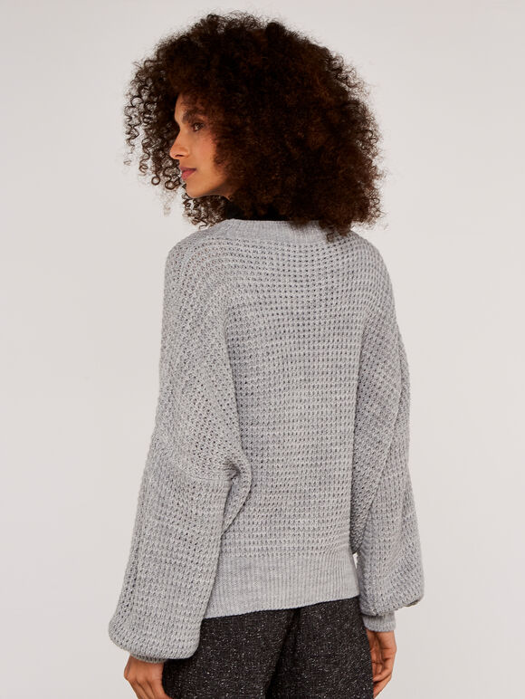 V-Neck Cardigan, Grey, large