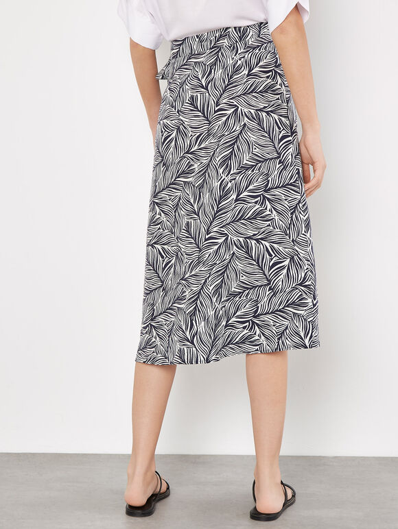 Geo Leaf Wrap Midi Skirt, Navy, large