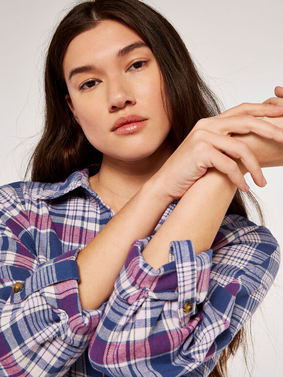 Oversized Check Shirt, Blue, large