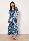 Patchwork Ruffle Tiered Midi Dress, Blue, large