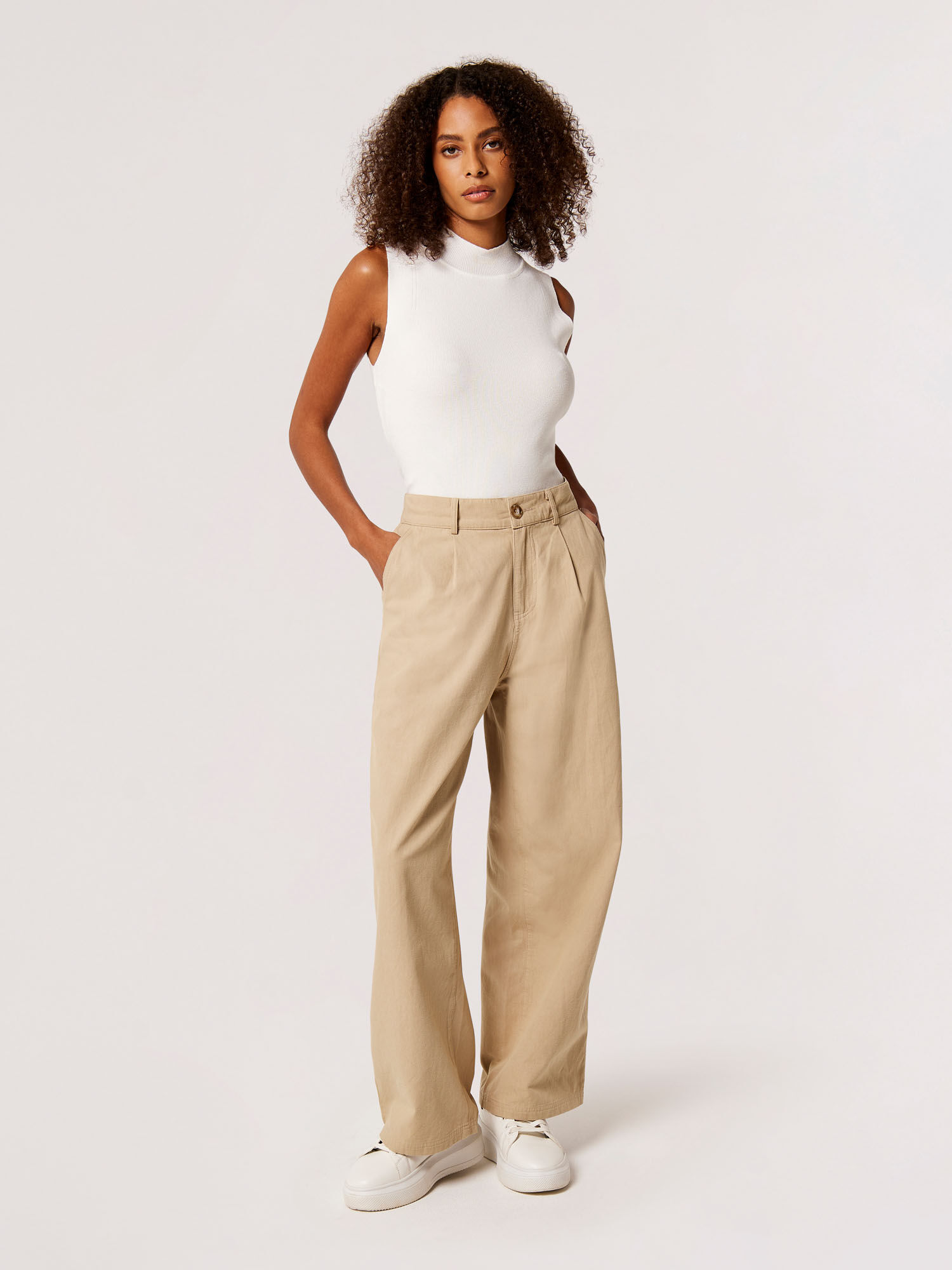 Twill Pleat Detail Trousers Apricot Clothing
