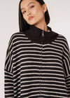 Gestrickter Longline-Pullover mit Streifen, Schwarz, Größe L