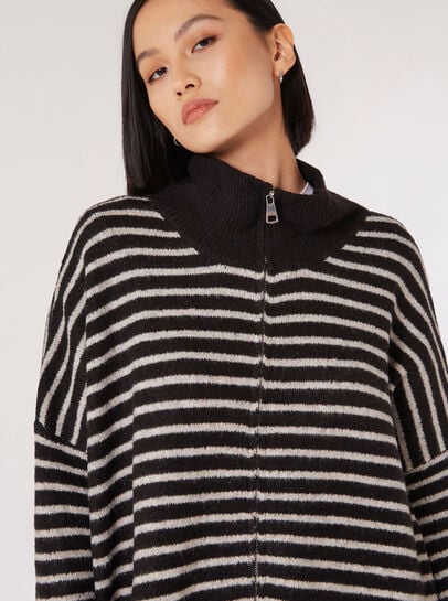 Stripe Knitted Longline Zip Jumper