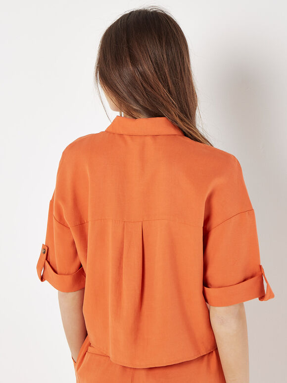 Woven Cropped Shirt, Orange, large