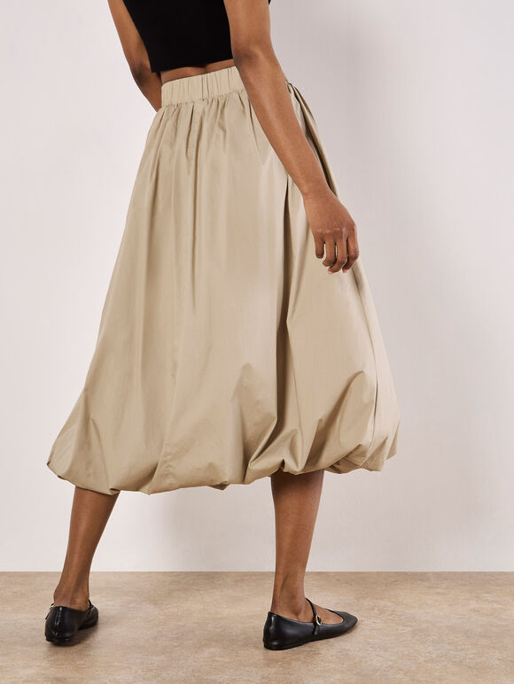 Puff Hem Midi Skirt, Stone, large