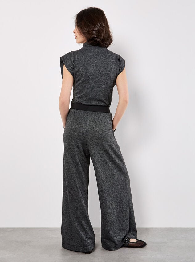 Mini Dogtooth High Neck Ruched Top, Dark Grey - Charcoal, large