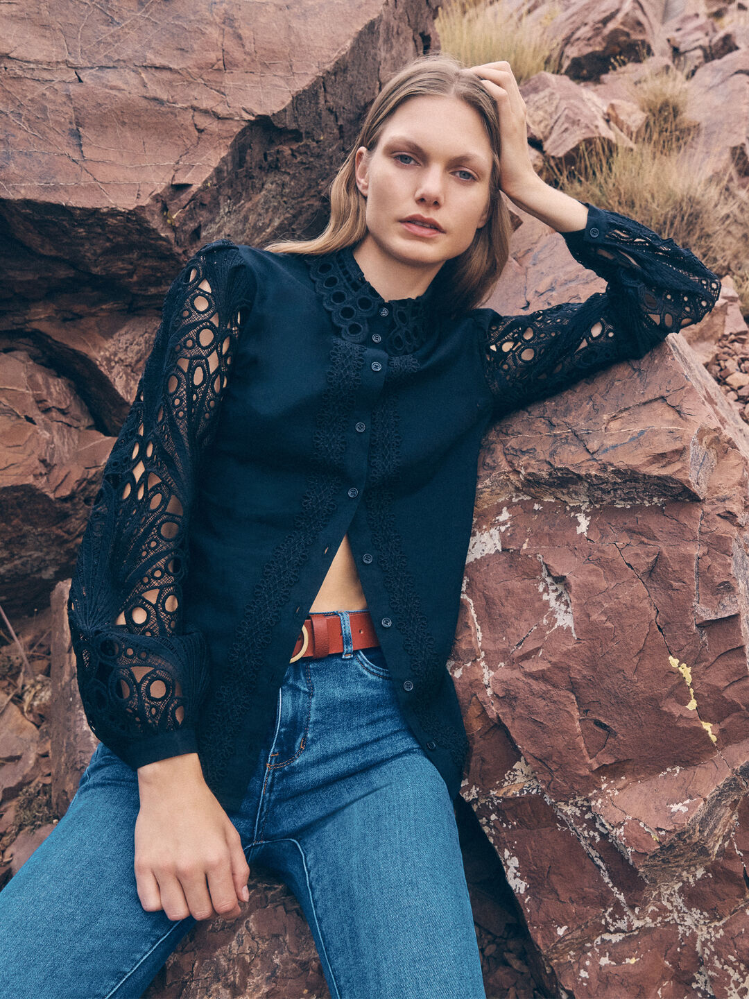 Lace Sleeve Cotton Shirt