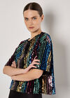 Rainbow Sequin Stripe Crop T-Shirt, Black, large