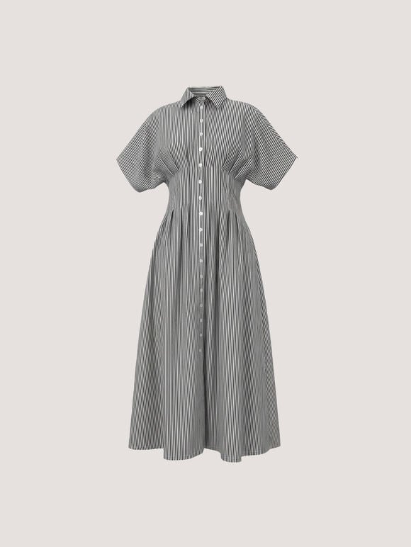 Stripe Structured Shirt Midaxi Dress, White, large
