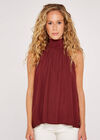 Tie Neck Sleeveless Blouse, Red, large