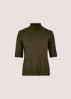 Jersey Mock Neck Top, Green, large