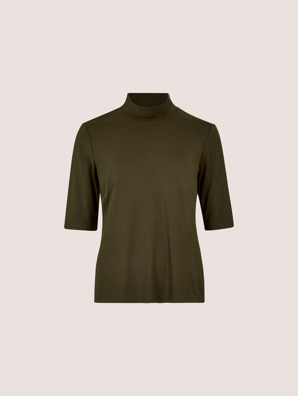 Jersey Mock Neck Top, Green, large