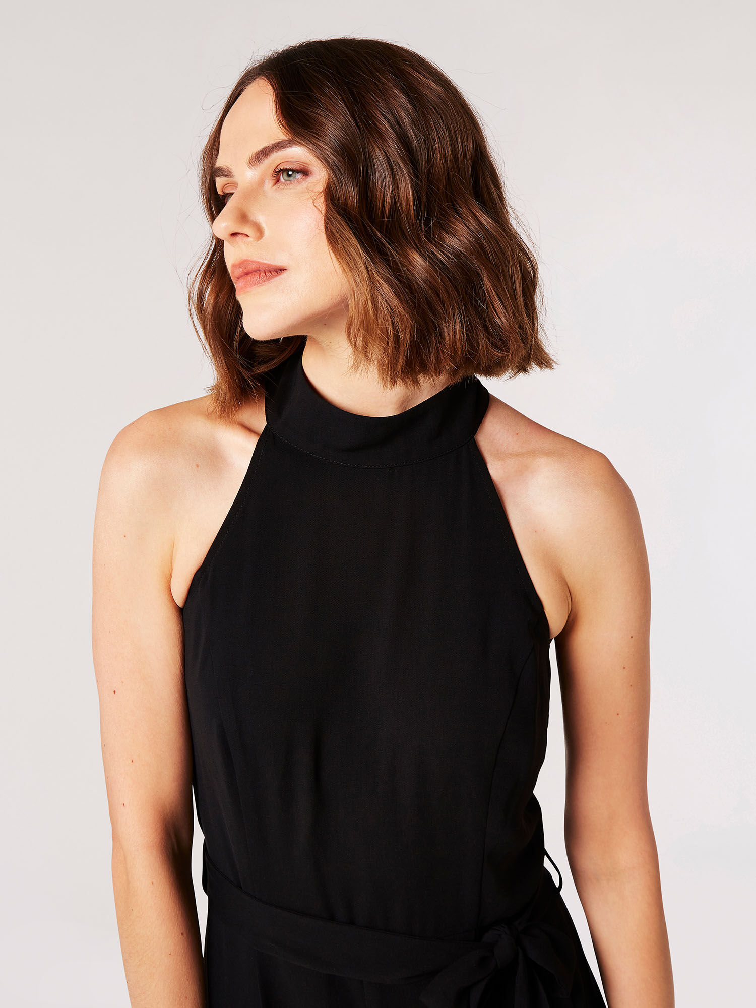 Halter Neck Split Leg Jumpsuit Apricot Clothing