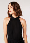 Halter Neck Split Leg Jumpsuit, Black, large