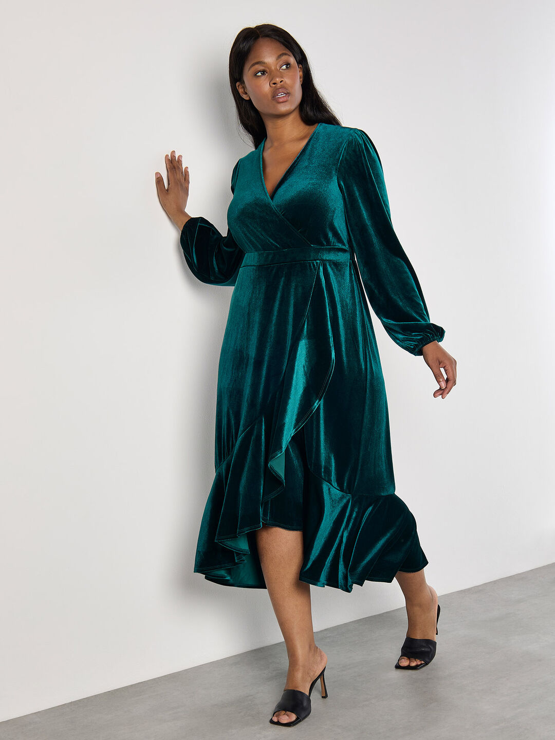 Curve Velvet Wrap Midi Dress
