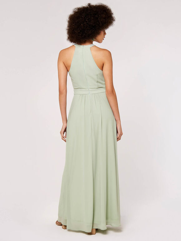 Halter Neck Split Maxi Dress, Mint, large