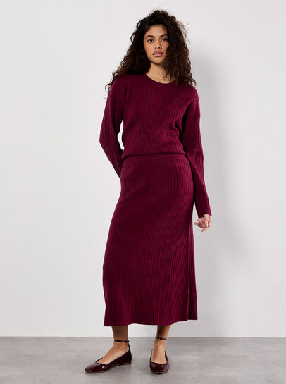 Fine Knit Cable Midi Skirt