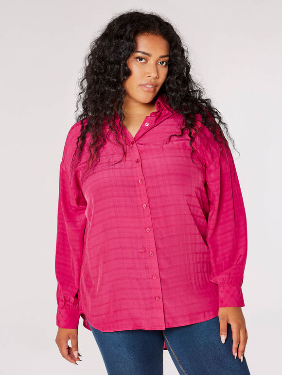 Curve Oversized Checked Shirt, Fuchsia, large