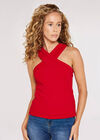 Halterneck Fitted Top, Red, large