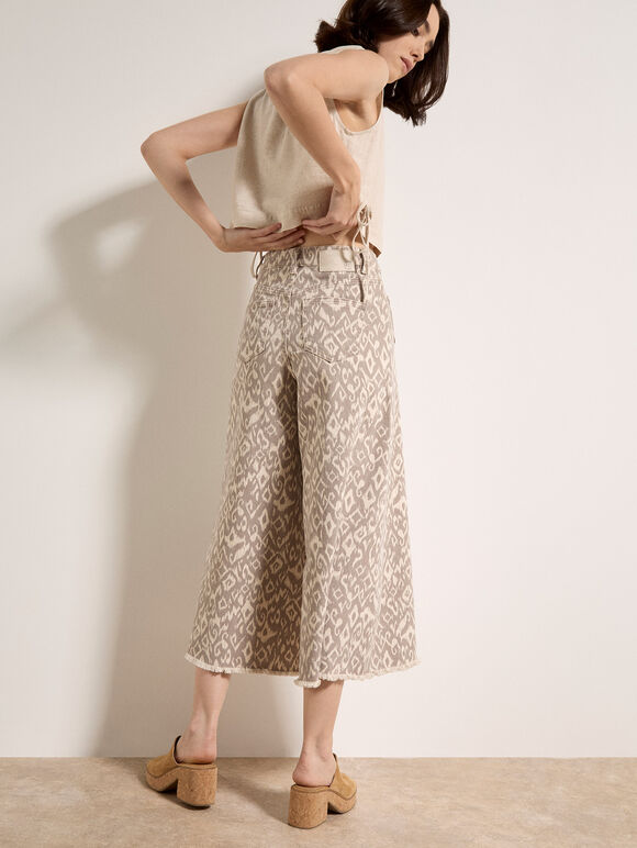Ikat Gianna Wide-Leg Jeans, Stone, large