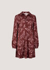 Leaf Print Shirt Mini Dress, Burgundy, large