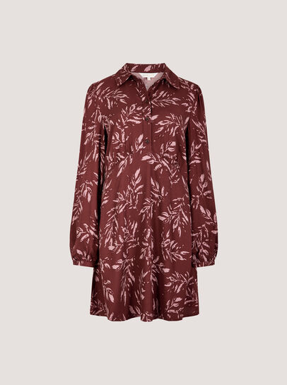 Leaf Print Shirt Mini Dress