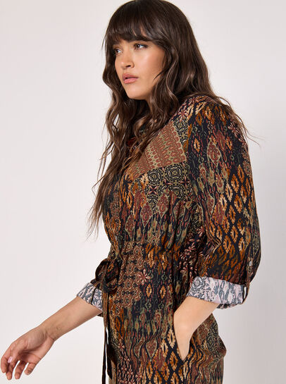 Patchwork Ikat Shirt Mini Dress