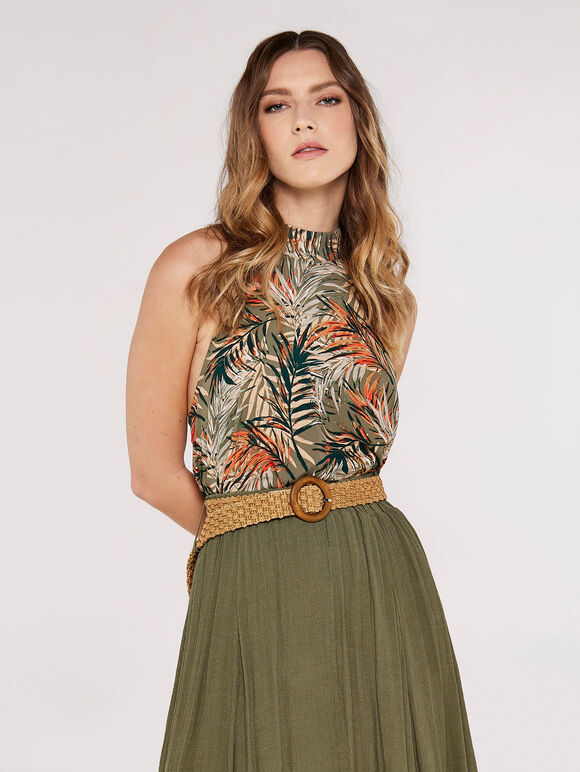 Tropical Halter Neck Top, Khaki, large