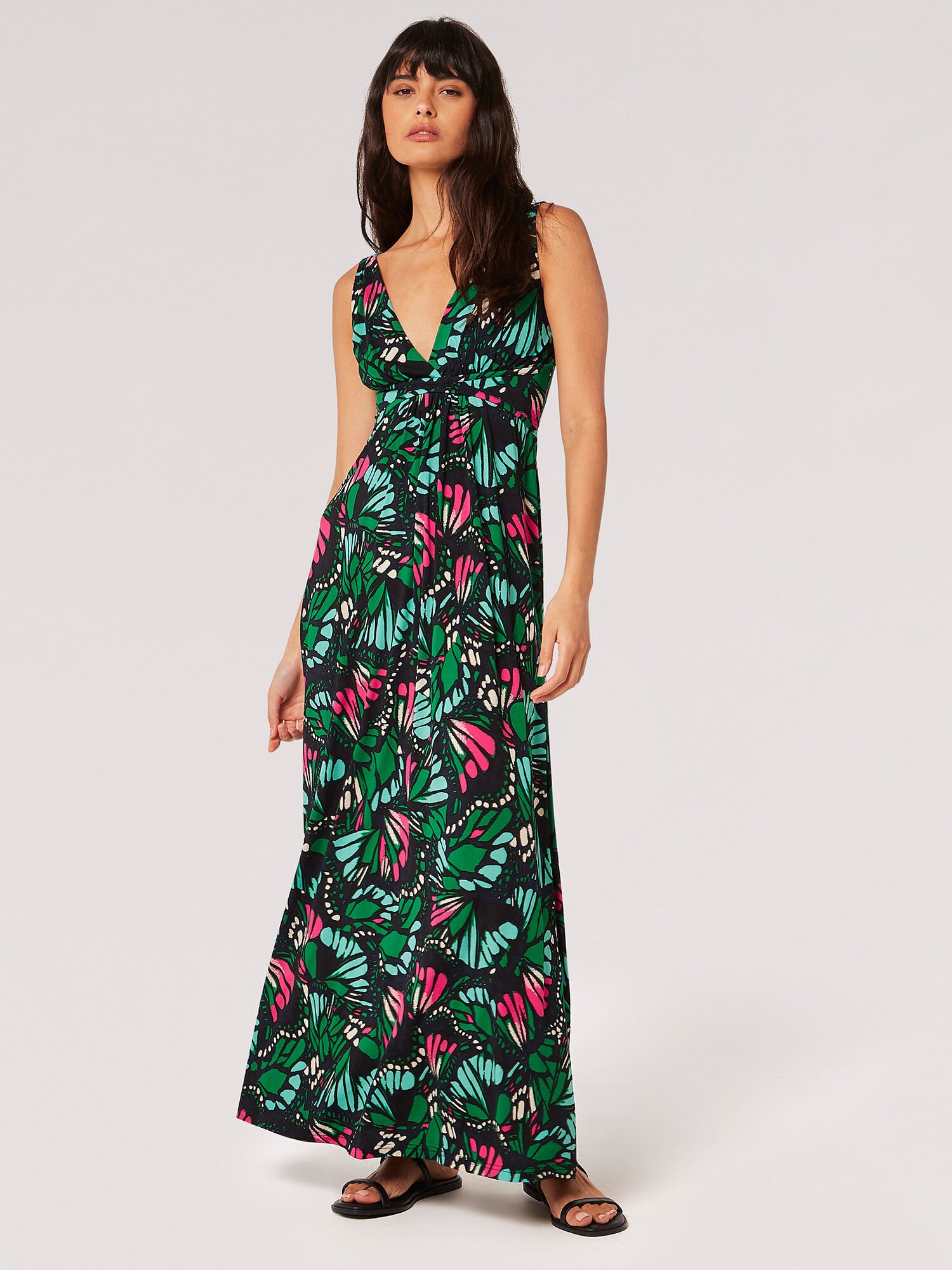 Butterfly Wings Jersey Maxi Dress Apricot Clothing
