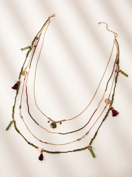 Gold Tone Layered Beaded Necklace
