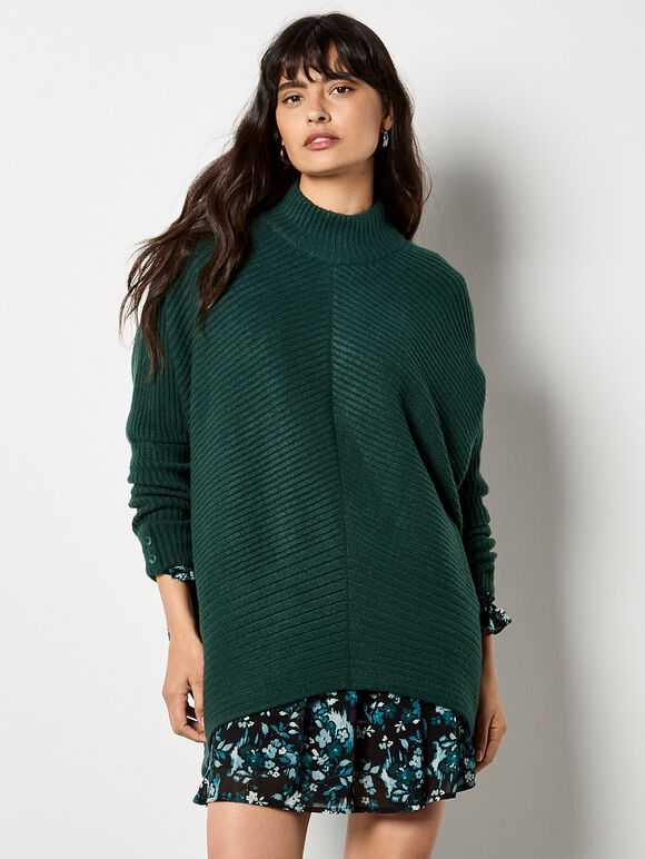Chevron Knit Oversized Jumper, Green, large