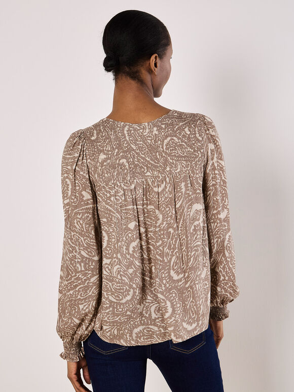 Paisley Print Shimmer Blouse, Grey, large