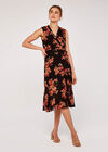 Graphic Floral Wrap Dress, Black, large