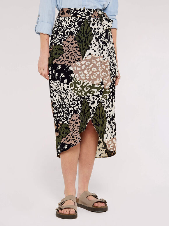 Patchwork Midi Skirt, Khaki, large