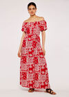 Patchwork Bardot Dress, Red, large
