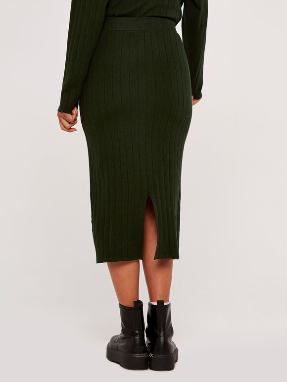 Ribbed Knit Skirt, Green, large