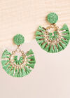 Raffia Gold Fan Earrings, Green, large