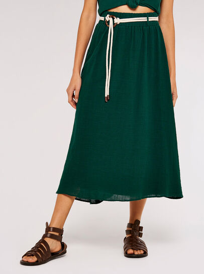 Rope Belt Cotton Midi Skirt