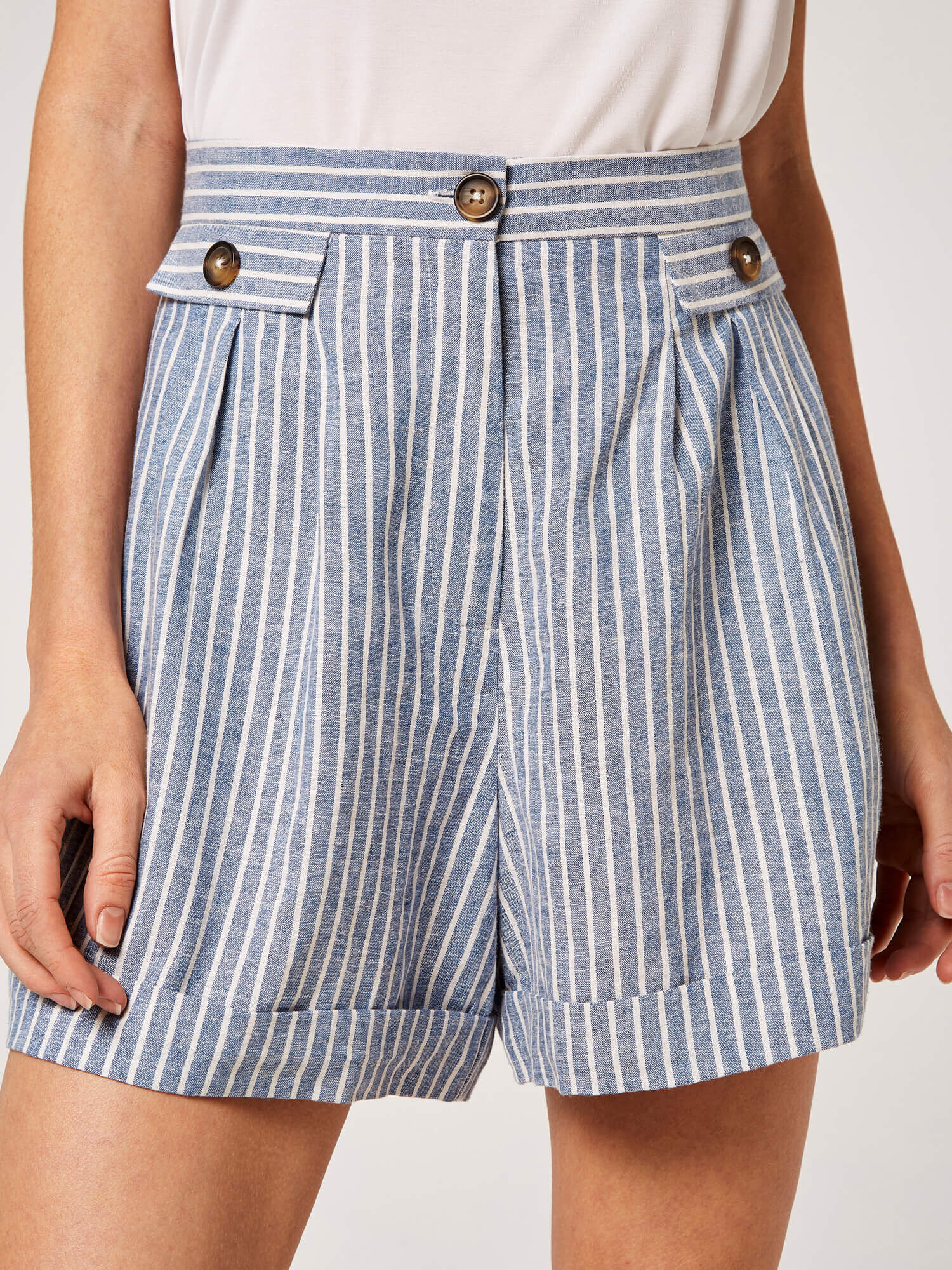 Linen stripe shorts clearance
