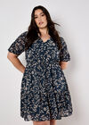 Silhouette Leaf Drawstring Mini Dress, Navy, large