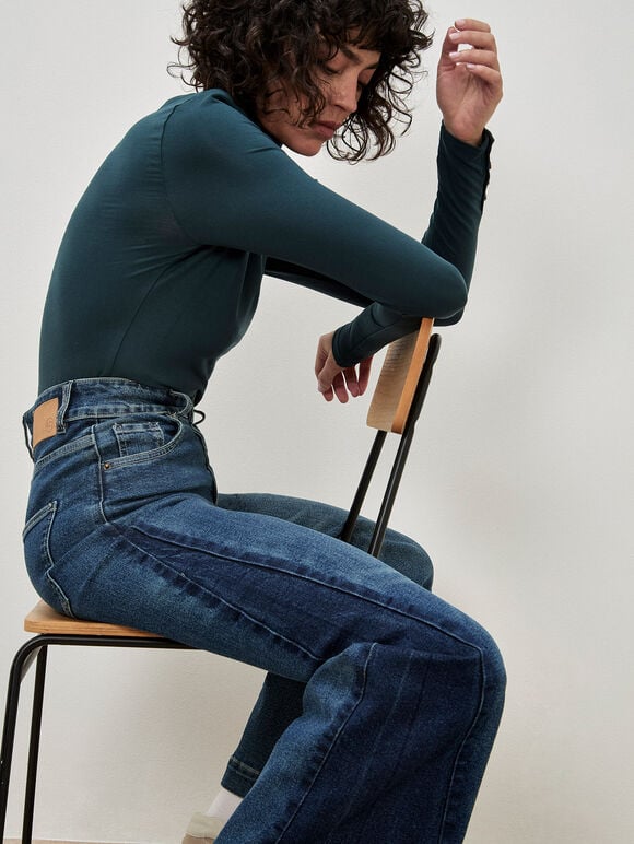 Zia Side Panel Wide Leg Jeans, Blue, large