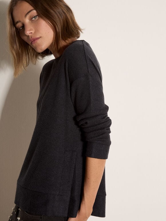Soft Rib Knit Top, Dark Grey/Charcoal, large