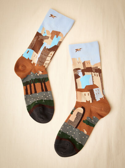 Landscape Print Cotton Socks